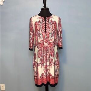 Sandra Darren Pink and Cream Paisley Women’s Midi Dress Size 16
